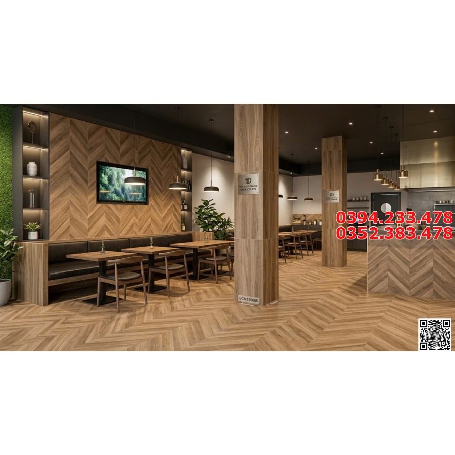 Gạch Giả Gỗ Xương Cá 60x120 Ốp Lát Phòng Khách