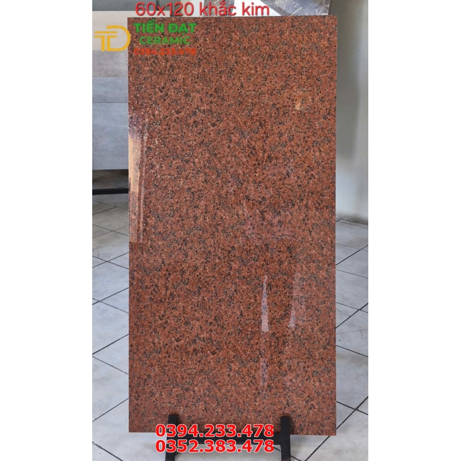 Gạch Granite 60x120 Đỏ Hoa Cương Khắc Vàng Trang Trí Điểm Nhấn