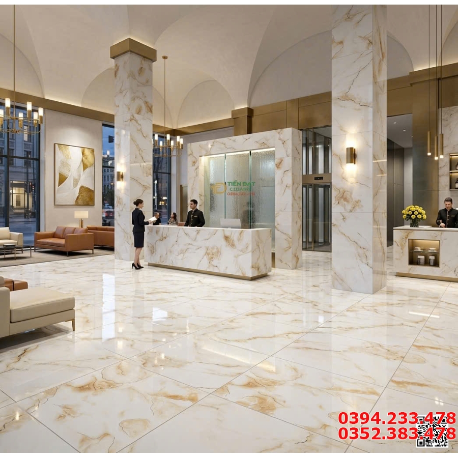 Gạch Khắc Kim 60x60 TQ Ốp Lát Đại Sảnh Lớn Mới Nhất
