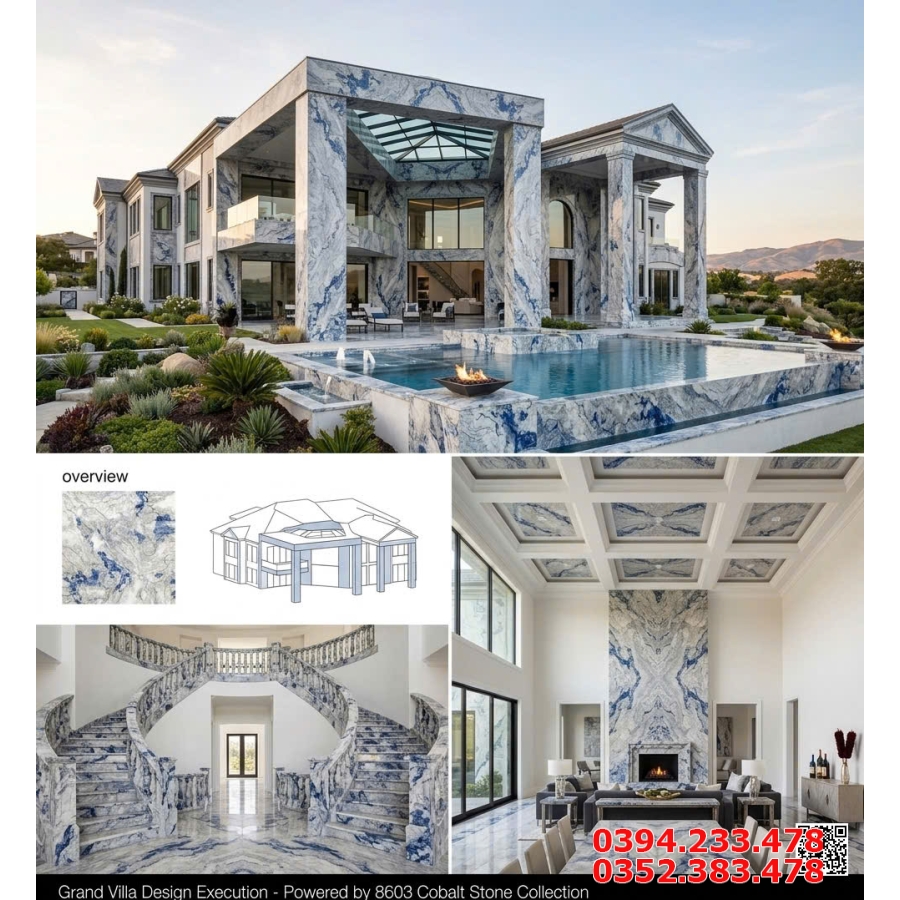 Gạch Lát Nền 80x80 Trắng Xanh Nhũ Vàng TQ