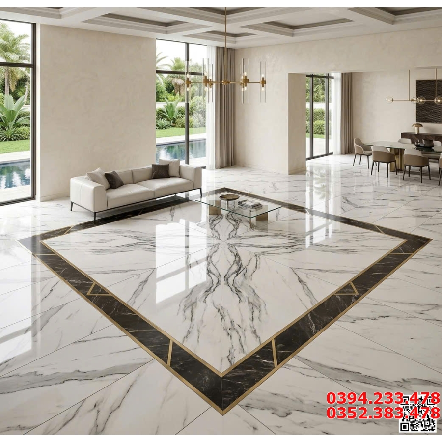 Đá Bóng Kiếng Vi Tinh 100x100 Trắng Vân Mẫu Mới