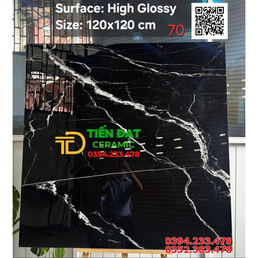 Gạch Khổ Lớn 120x120 Đen Trắng Kim Cương Ốp Mặt Tiền