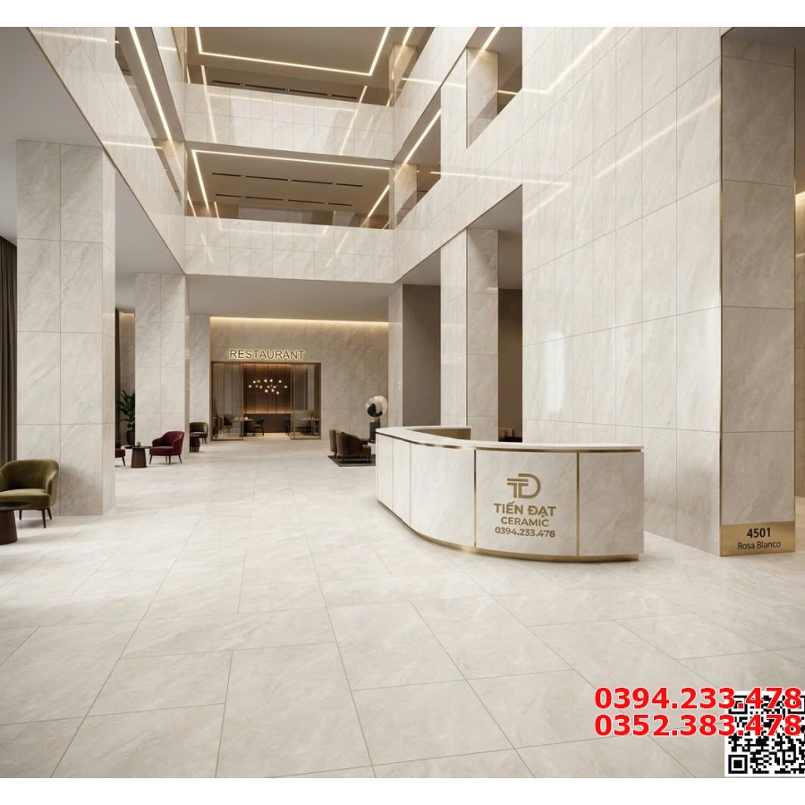 Gạch Khổ Lớn 120x180 Đá Mờ  Ốp Lát Quầy Tiếp Tân Đại Sảnh