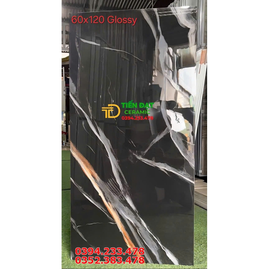Gạch Khổ Lớn 60x120 Đen Ánh Vàng Ốp Mặt Tiền Mới Nhất