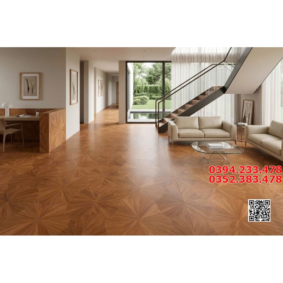 Gạch Giả Gỗ TQ 60x120 Lát Phòng Khách Hoa Cánh Quoạt