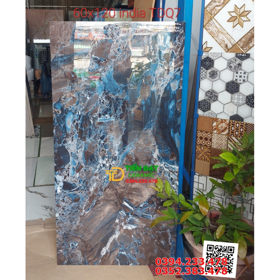 Gạch Khổ Lớn Bóng Kính 60x120 Vân Xanh Đá Ốp Mặt Tiền