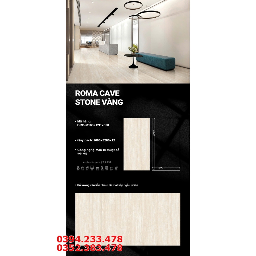 Gạch Khổ Lớn Lát Khách Sạn 160x320 Đá Mờ Vân Vàng