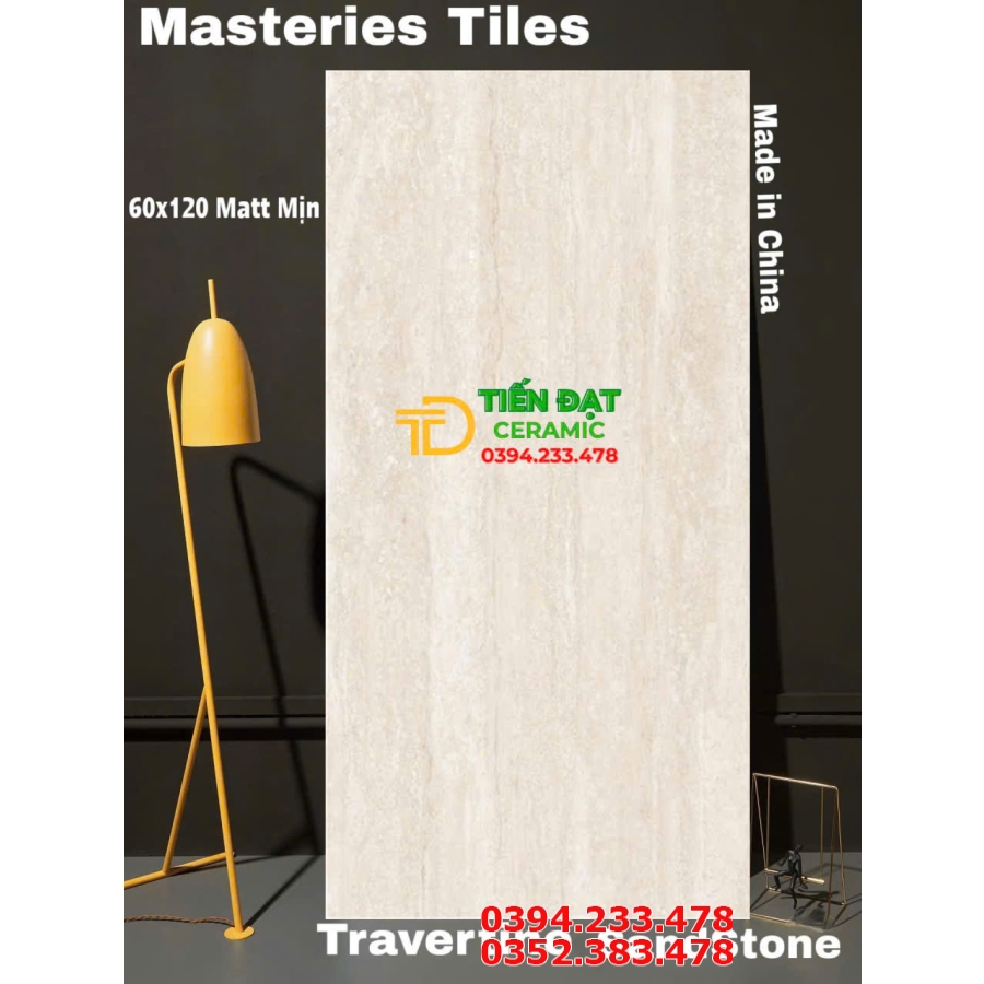 Gạch Khổ Lớn TQ 60x120 Đá Matt Mịn Vân Vàng Kem