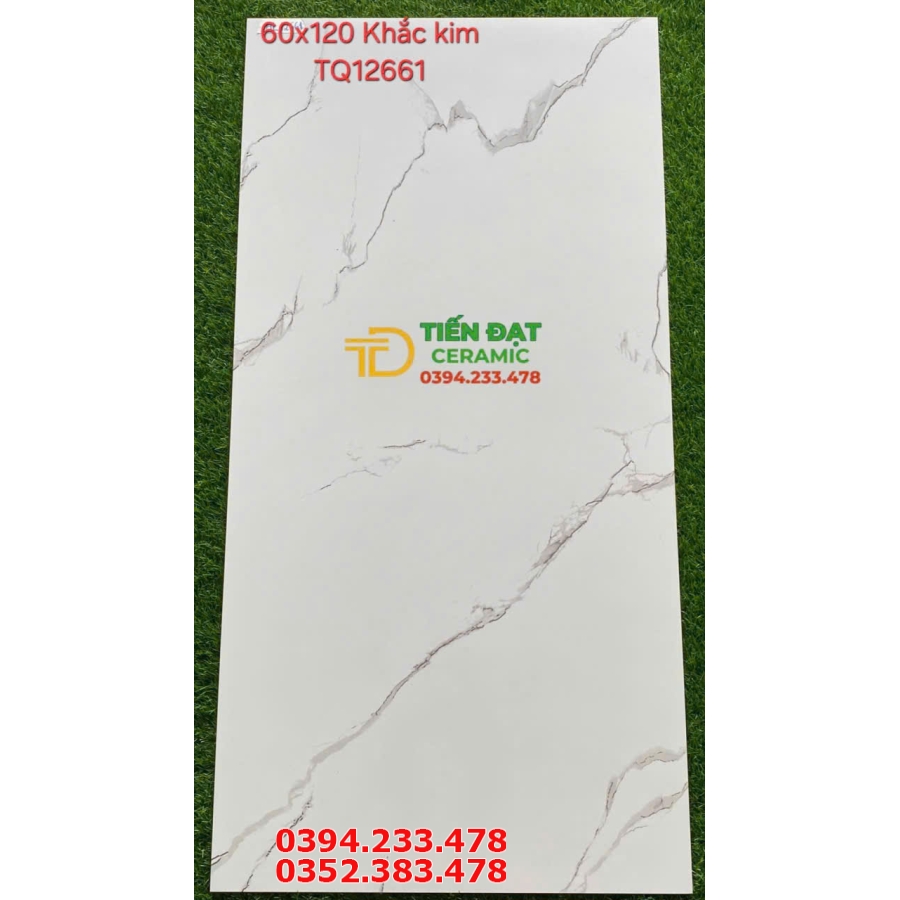 Gạch Khổ Lớn TQ Khắc Kim 60x120 Trắng Vân Nhũ Vàng