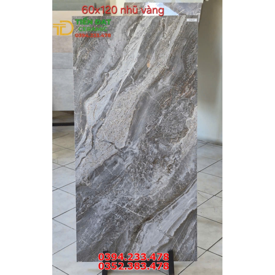 Gạch Khổ Lớn Trung Quốc 60x120 Vân Xám Đậm Khắc Kim