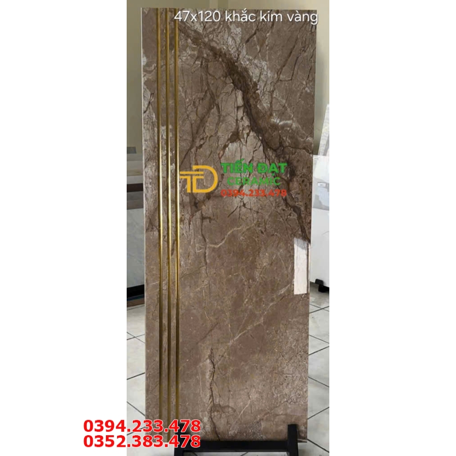 Gạch Lát Bậc Cầu Thang 47x120 Vân Nâu Khắc Kim Cao Cấp