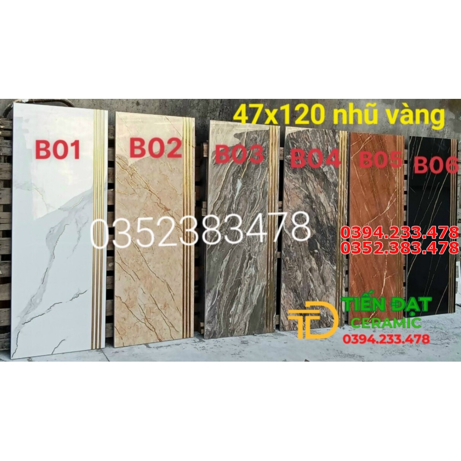 Gạch Lát Cầu Thang 47x120 Nhũ Vàng Đen Vân Cam