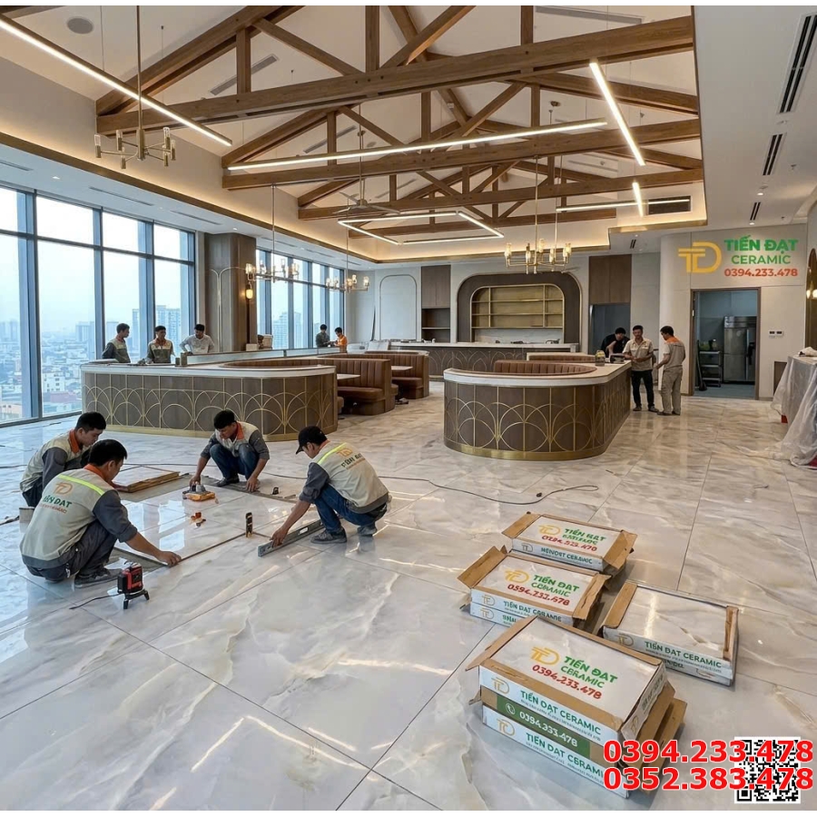 Gạch Khổ Lớn Ấn Độ 100x100 Vân Ngọc Thạch Lát Khách Sạn