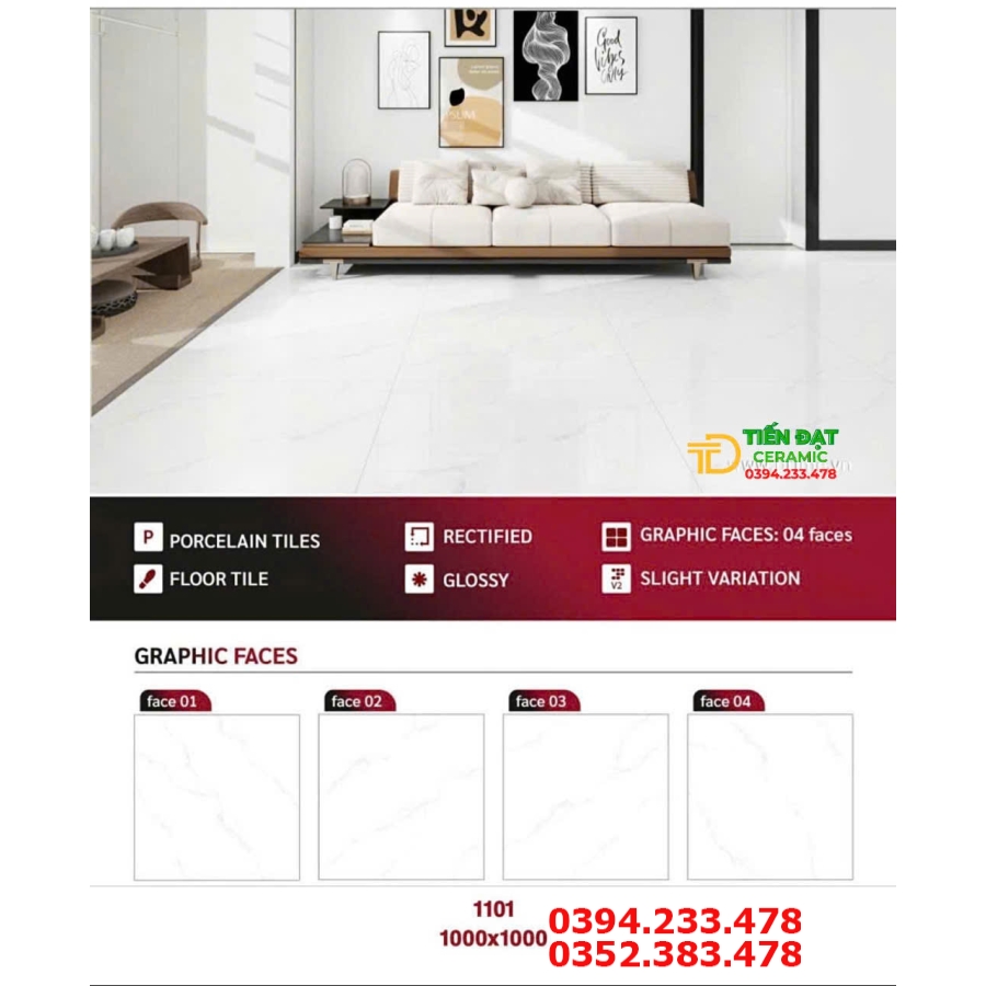 Gạch Khổ Lớn Prime 100x100 Trắng Vân Ốp Lát Mẫu Mới 