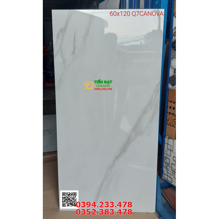 Gạch Lát Nền 60x120 Trắng Vân Bóng Kiếng Xả Kho 