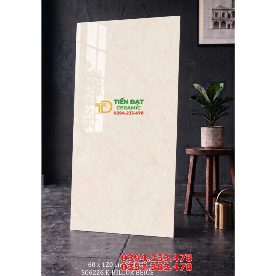 Gạch Lát Nền 60x120 Vàng Kem Bóng Kiếng Mới Đẹp