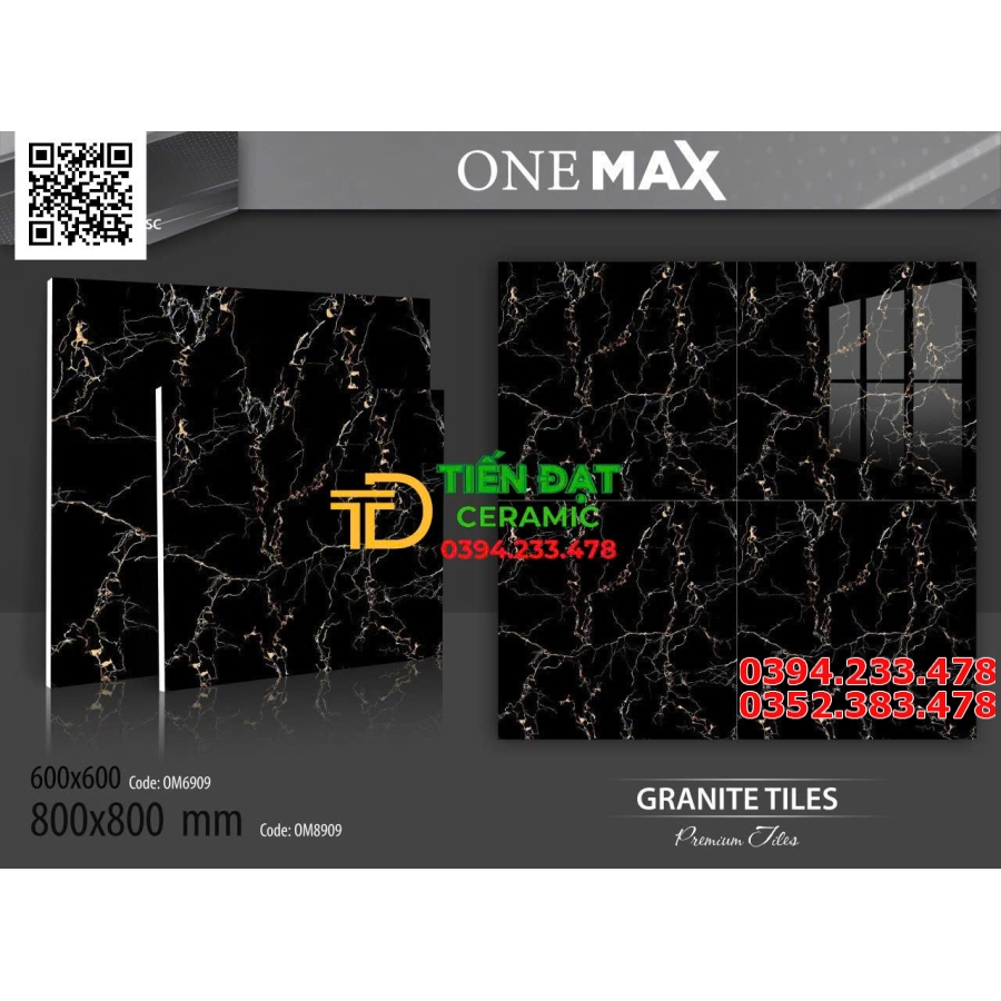 Gạch Lát Nền 60x60 Bóng Kiếng Đen Vân Cam 