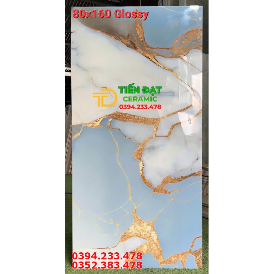 Gạch Lát Nền 80x160 Cao Cấp Xanh Trắng Ánh Vàng