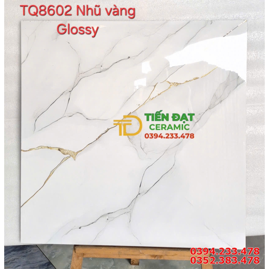 Gạch Lát Nền 80x80 Trắng Vân Khắc Vàng Kim TQ 
