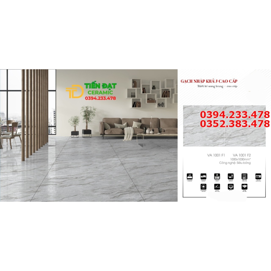 Gạch Lát Nền Granite 100x100 Bóng Kiếng Vân Xám Đẹp