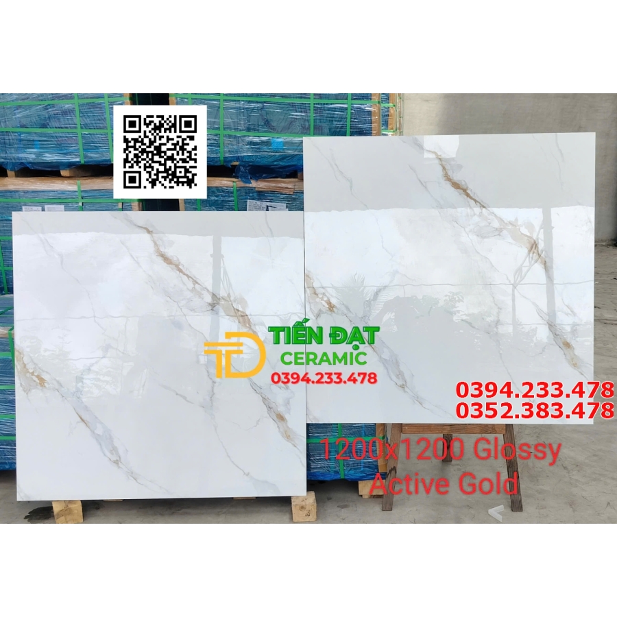 Gạch Lát Nền Khổ Lớn 120x120 Trắng Vân Vàng Mẫu Mới