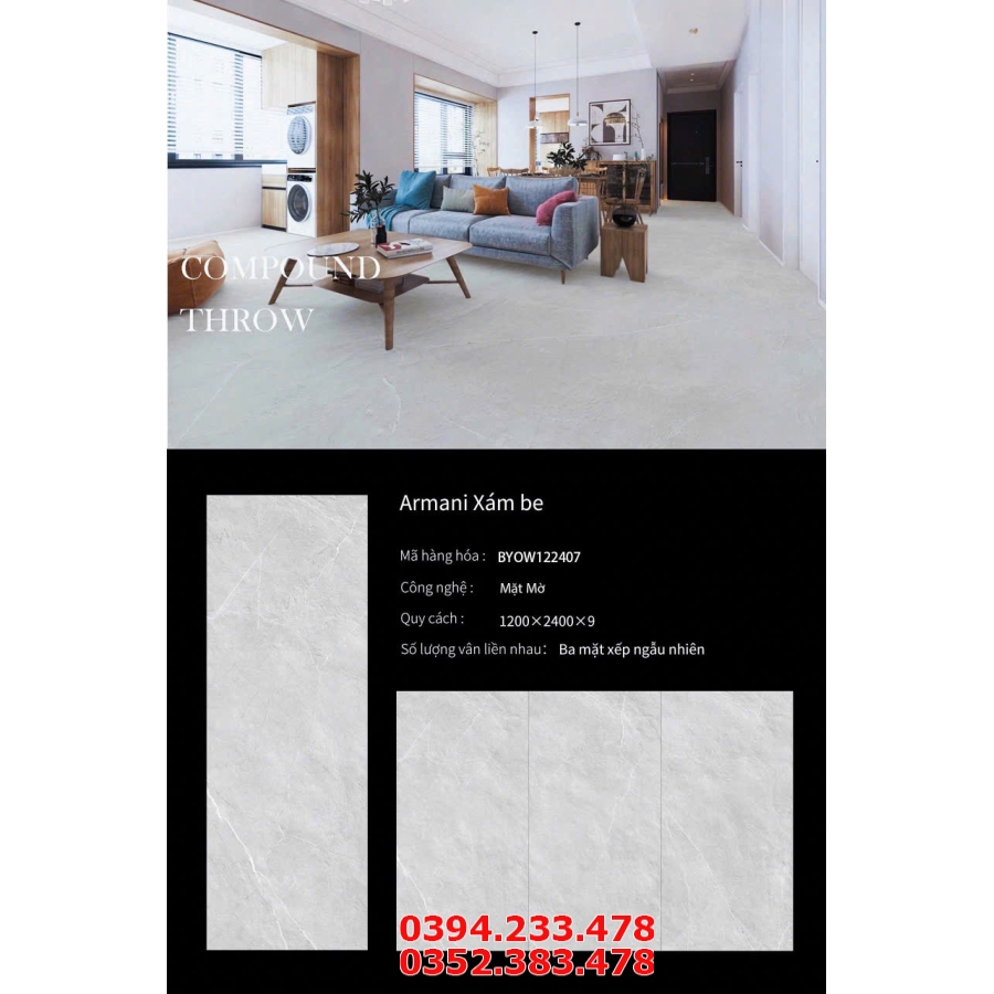 Gạch Lát Nền Khổ Lớn 120x240 Vân Xám Đá Mờ Cao Cấp