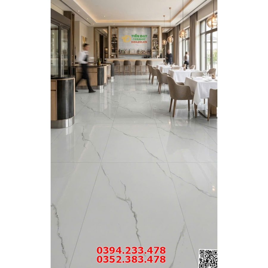 Gạch Đá Vicenza 60x120 Trắng Vân Lát Nhà Hàng Mẫu Mới