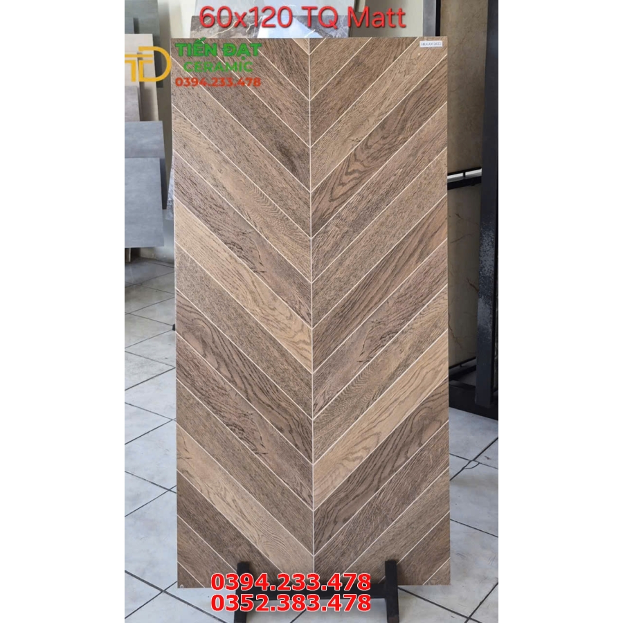Gạch Lát Nền Giả Gỗ Ghép Xương Cá 60x120 TQ Nâu Đậm 