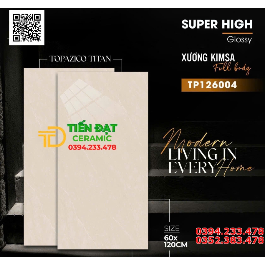 Gạch Lát Nền Phòng Khách 60x120 Vicera Màu Vàng Kem