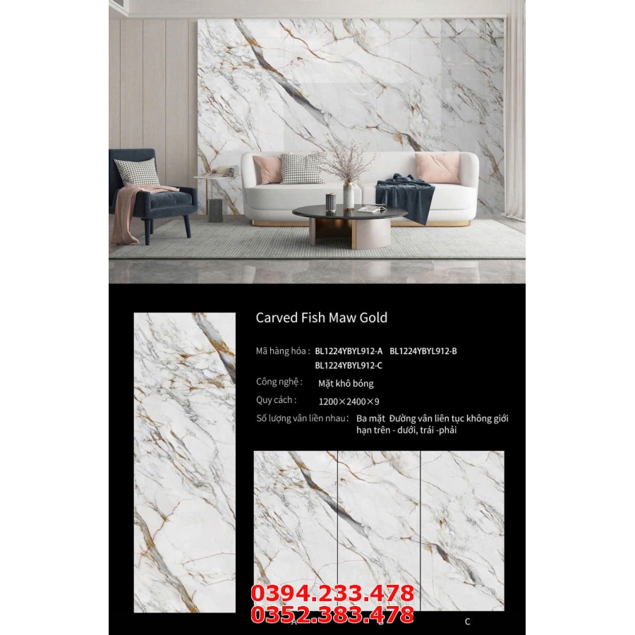 Gạch Lát Phòng Khách 120x240 Khổ Lớn Trắng Vân Vàng