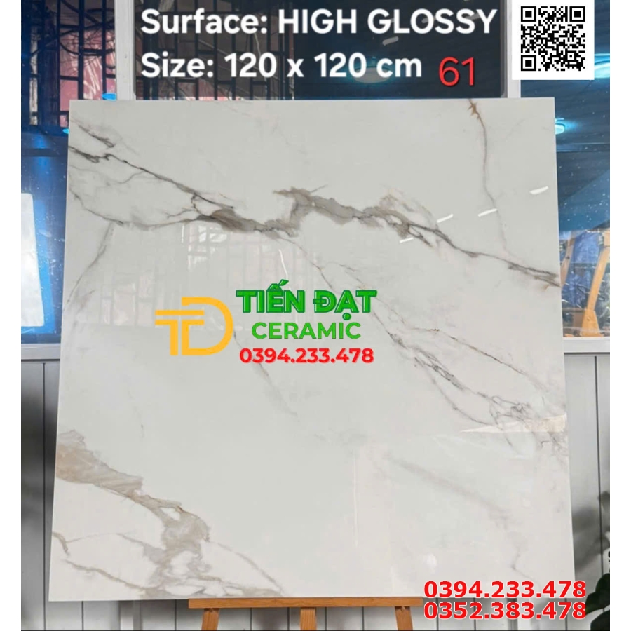 Gạch Marble 120x120 Trắng Vân Xám Bóng Kiếng Giá Rẻ HCM