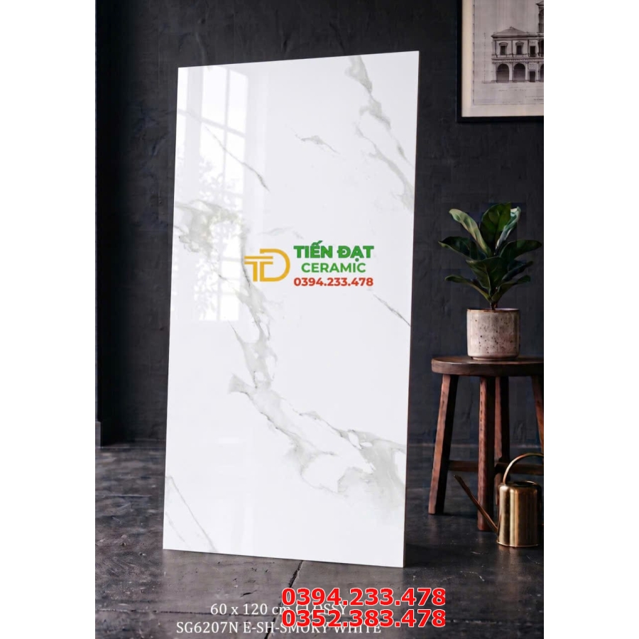 Gạch Marble 60x120 Trắng Vân Bóng Kim Cương Cao Cấp