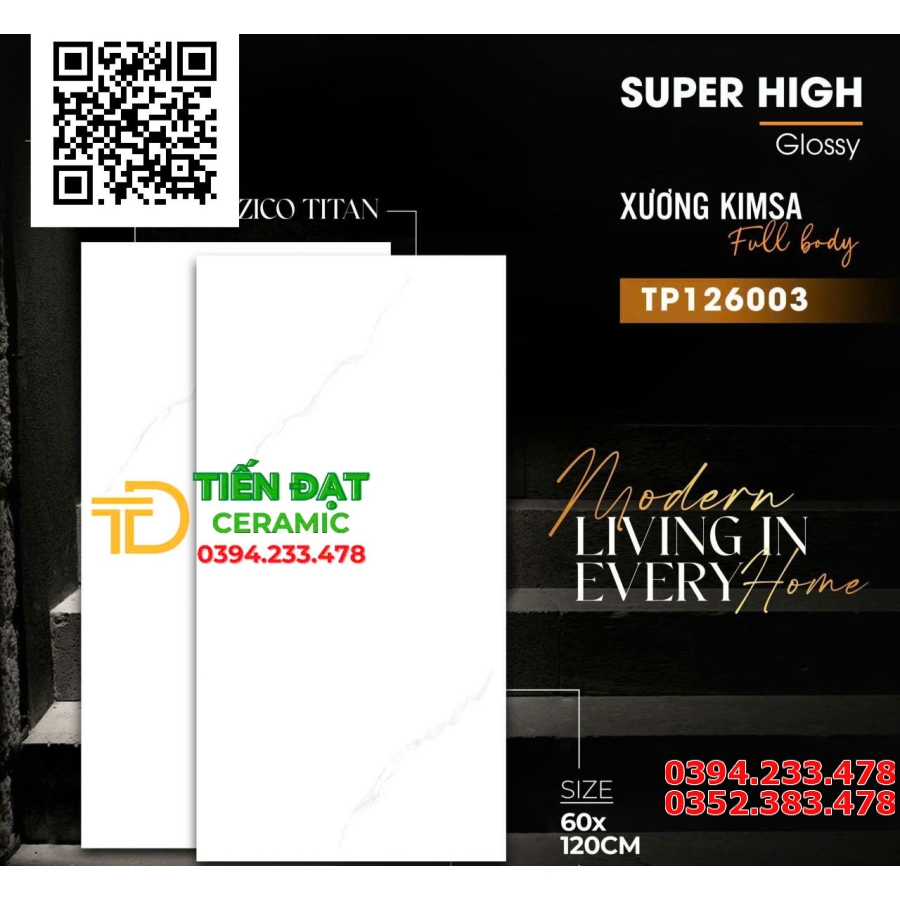 Gạch Marble Trắng Vân 60x120 Khổ Lớn Ốp Phòng Ngủ