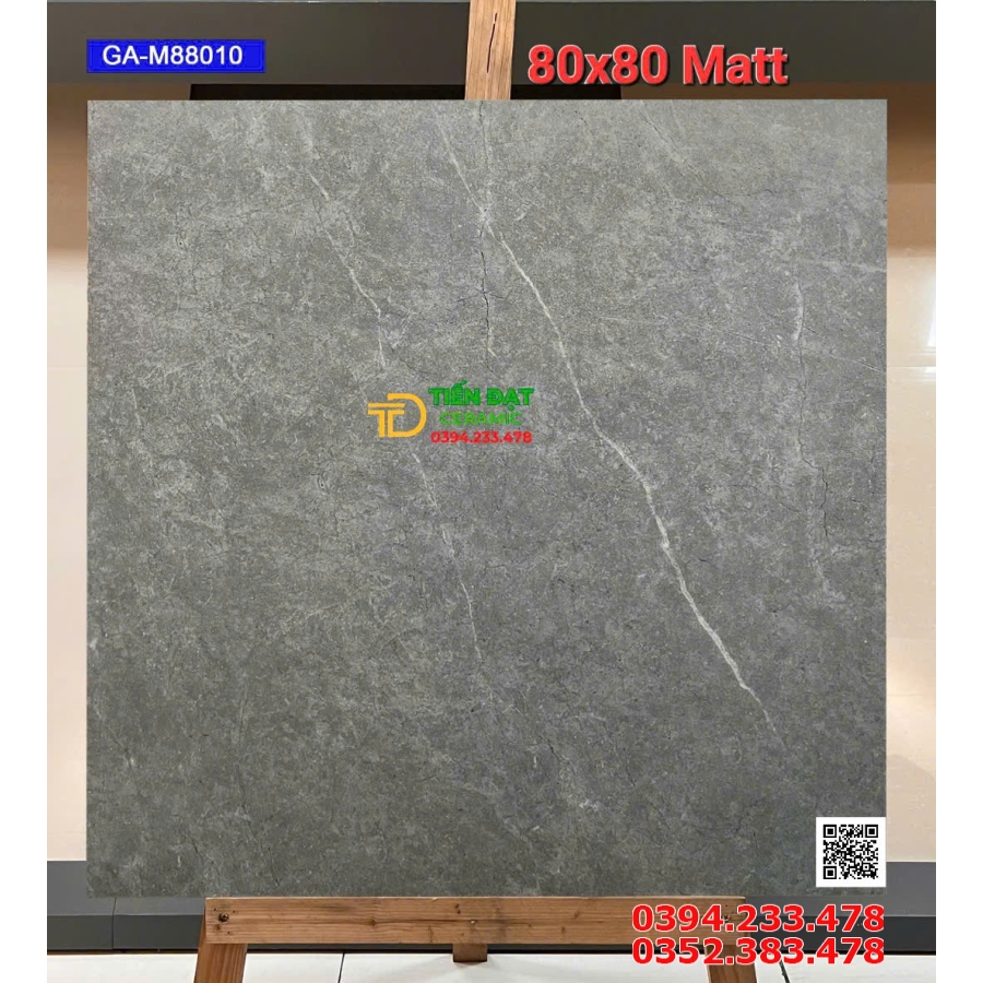 Gạch Mờ Matt 80x80 Vân Xám Đá Lát Phòng Khách