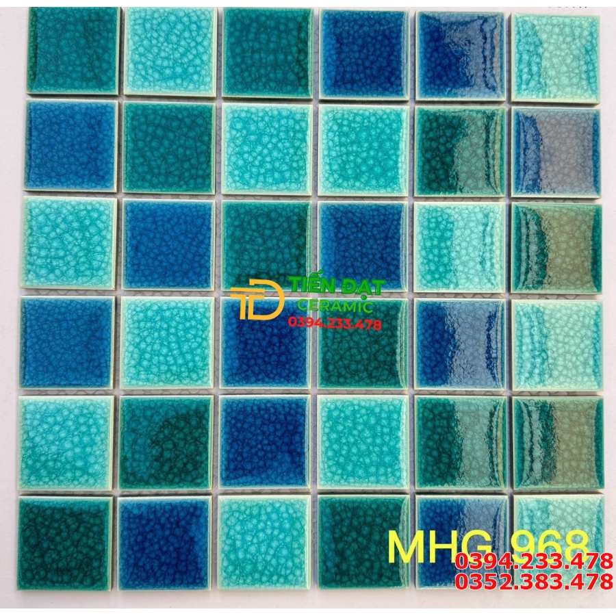Gạch Mosaic Men Rạn 30x30 Trang Trí Hồ Bơi Mầu Xanh