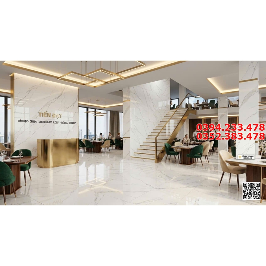 Gạch Khổ To 80x160 Trắng Vân Khói Ốp Tường