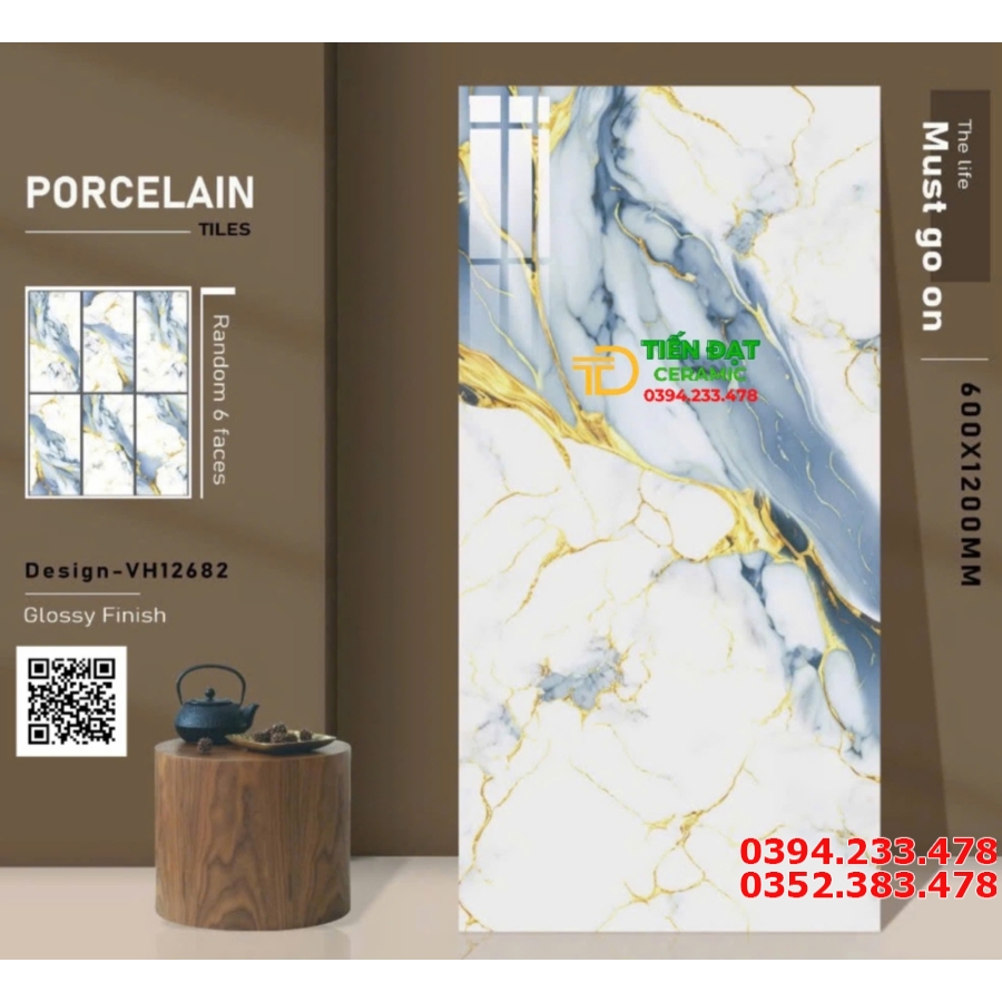 Gạch Nhập Khẩu Ấn Độ 60x120 Xanh Vân Nhũ Vàng