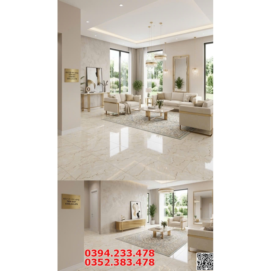 Gạch Trung Quốc Lát Nền 60x120 Bóng Kiếng Ánh Kim Tuyến