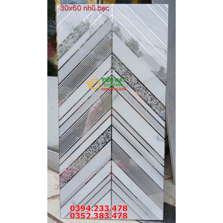 Gạch Nhũ Bạc TQ 30x60 Ốp Tường Trang Trí Khắc Kim