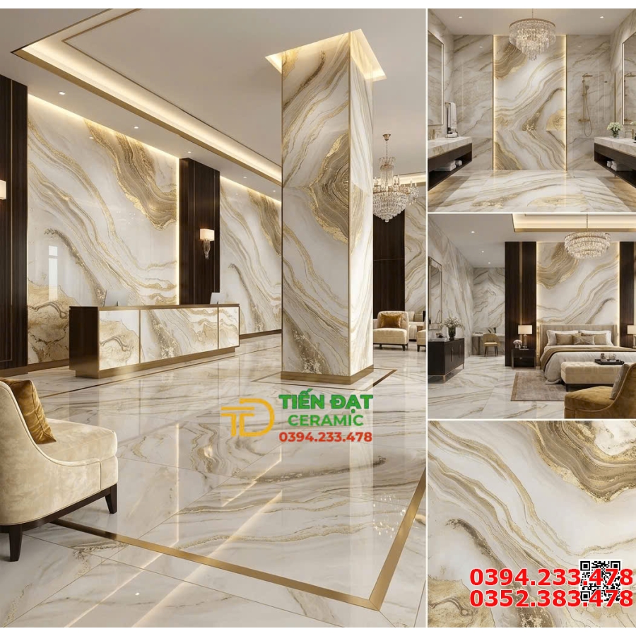 Gạch Nhũ Vàng TQ 80x80 Lát Phòng Khách Cao Cấp