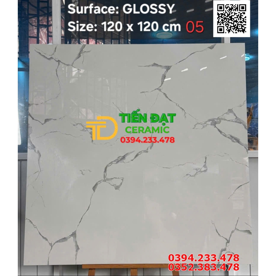 Gạch Ốp Lát 120x120 Trắng Vân Siêu Bóng Vi Tinh 
