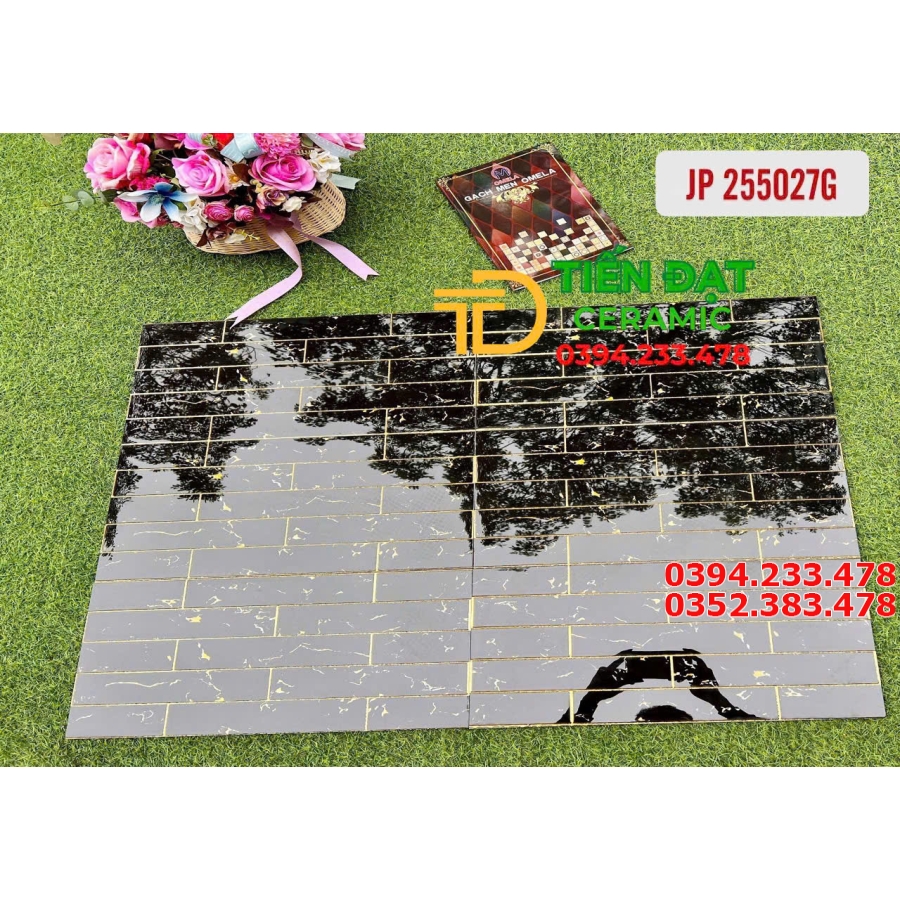 Gạch Đá Trang Trí Chụ Cổng 25x50 Đen Khắc Kim 