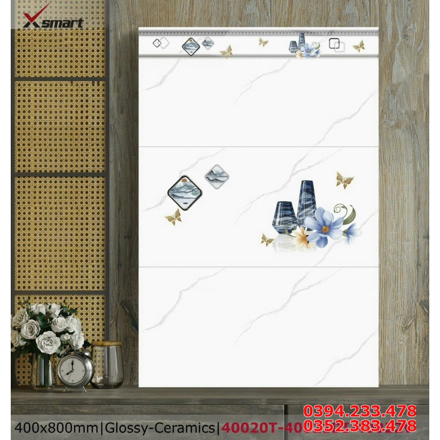  Gạch Ốp Lát 40x80 Trắng Vân Khói Thân Viền Điểm