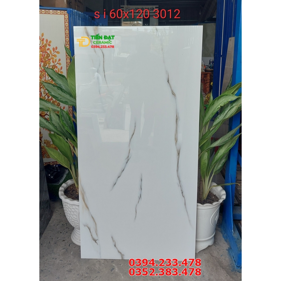 Gạch Ốp Lát 60x120 Trắng Vân Mây Bóng Đẹp