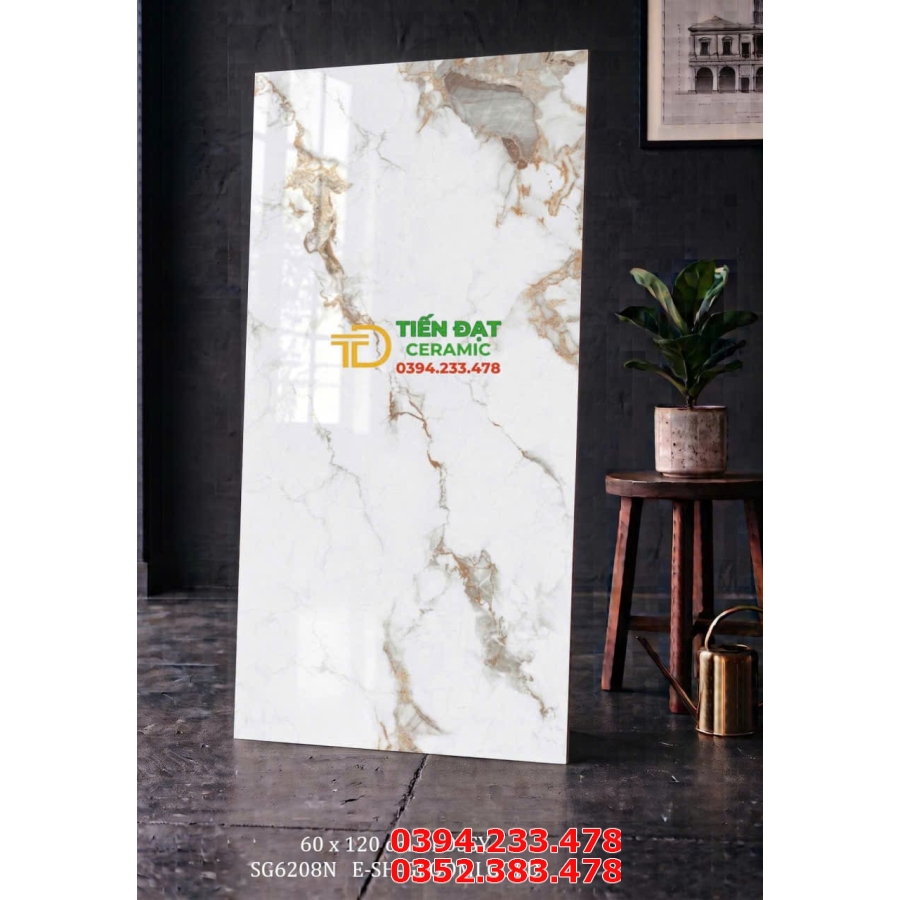 Gạch Ốp Lát 60x120 Trắng Vân Vàng Cẩm Thạch Mẫu Mới