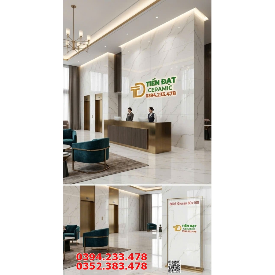 Gạch Khổ Lớn Ốp Tường 80x160 Trắng Vân Nhẹ Mới Nhất