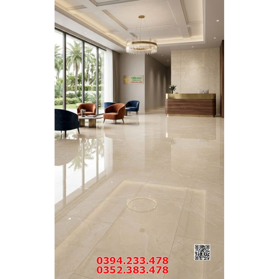Gạch Lát Nền Phòng Khách 80x160 Vân Vàng Kem