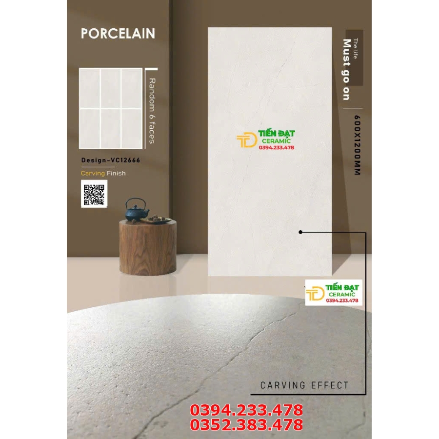 Gạch Ốp Lát Cao Cấp 60x120 Đá Mờ Mịn Carving 