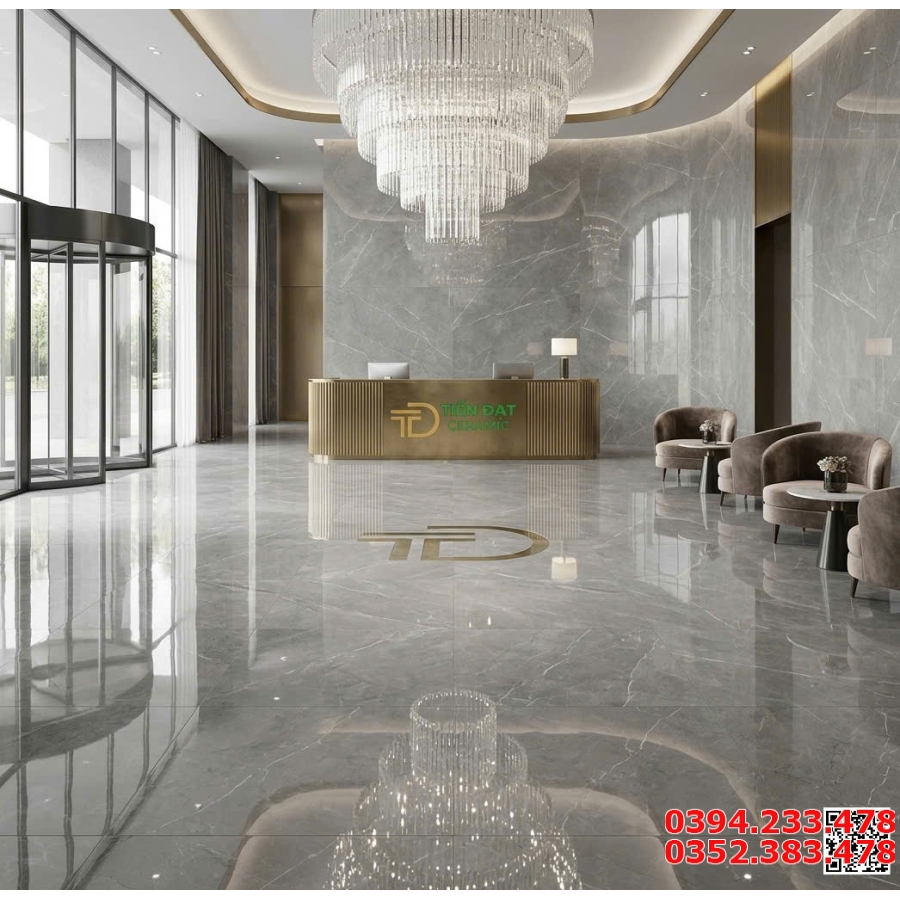 Gạch Ốp Lát Khách Sạn 120x120 Vân Xám Giả Đá Mẫu Mới