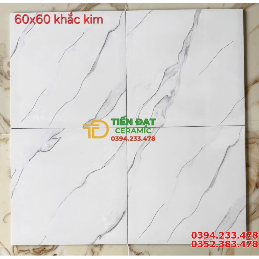 Gạch Ốp Lát Nhà Hàng Cao Cấp 60x60 Trắng Khắc Kim Vàng